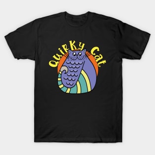 Quirky Cat Striped Blue Cat T-Shirt